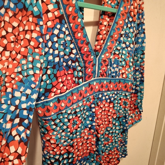 Eci New York Multicolor Mosaic Floral Babydoll V-Neck Tunic Top Sz M Y2K Boho - Picture 3 of 8